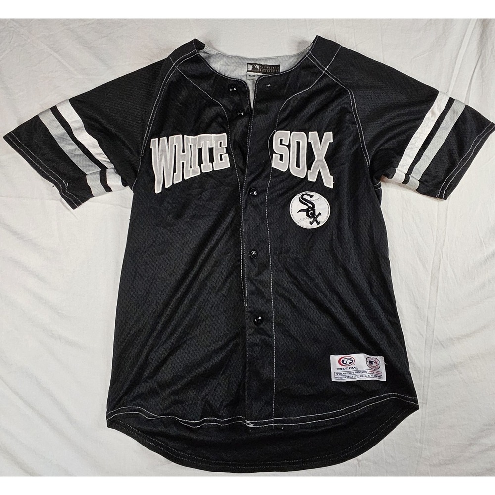 Chicago White Sox MLB Baseball Jersey Mens Medium True Fan Black Mesh Button Up